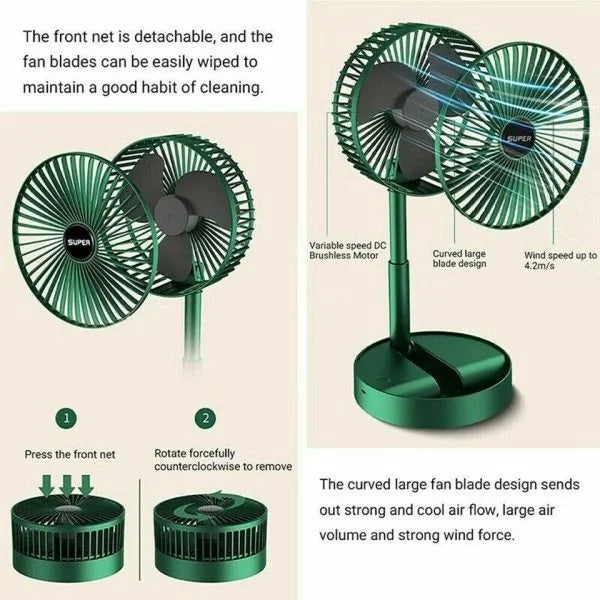 Folding Table Fan in Pakistan – Rechargeable Telescopic 3 Speed Desk Fan