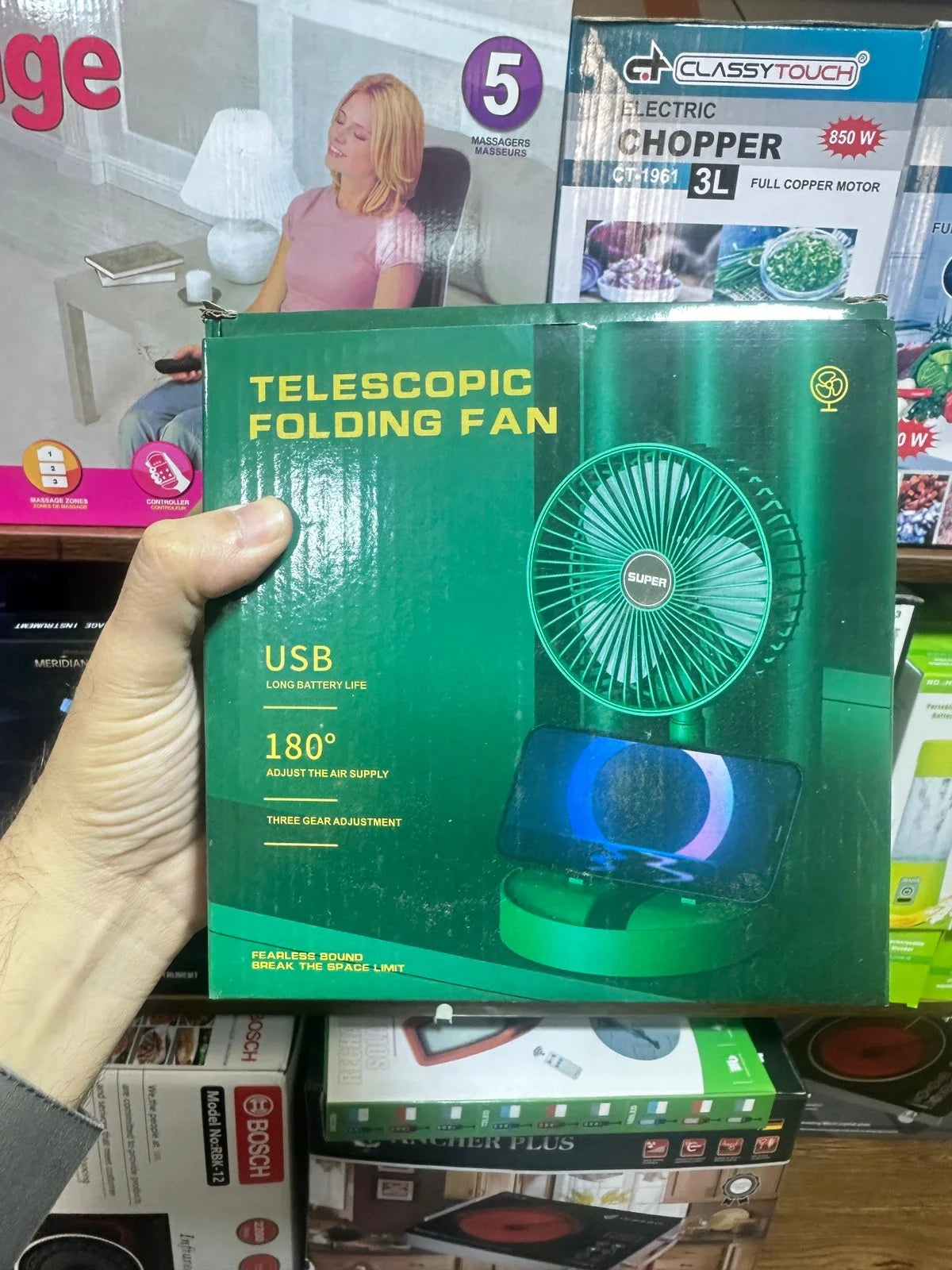 Folding Table Fan in Pakistan – Rechargeable Telescopic 3 Speed Desk Fan