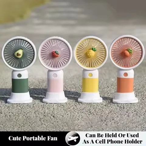 Mini Portable Fan Cute Rechargeable Fruit Character Hand Fan