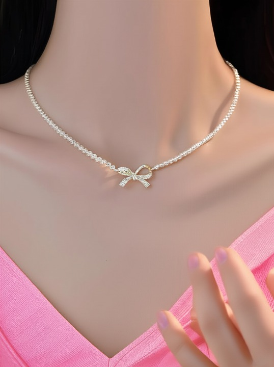 Beautiful bow shape pearl pendant necklace price in pakistan front view