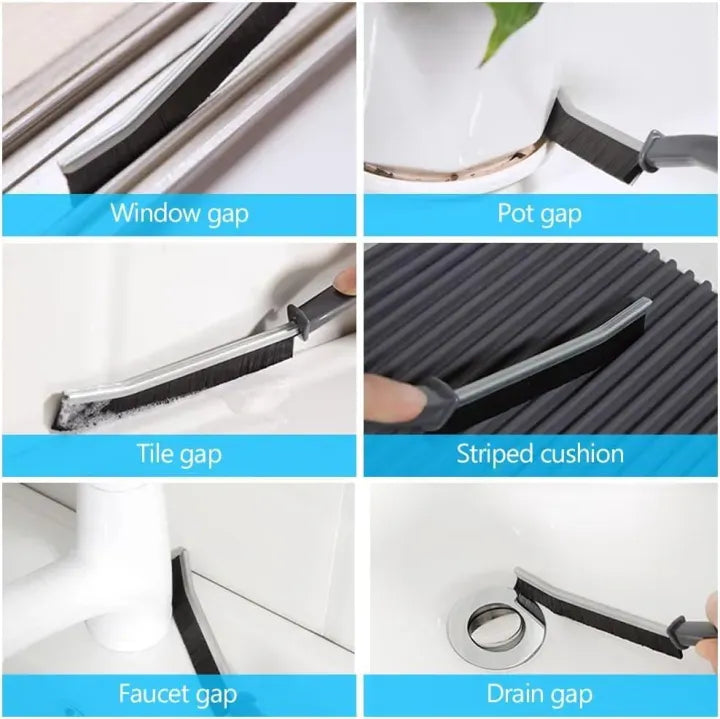 Using a hard bristle crevice cleaning brush on dirty kitchen tile gaps