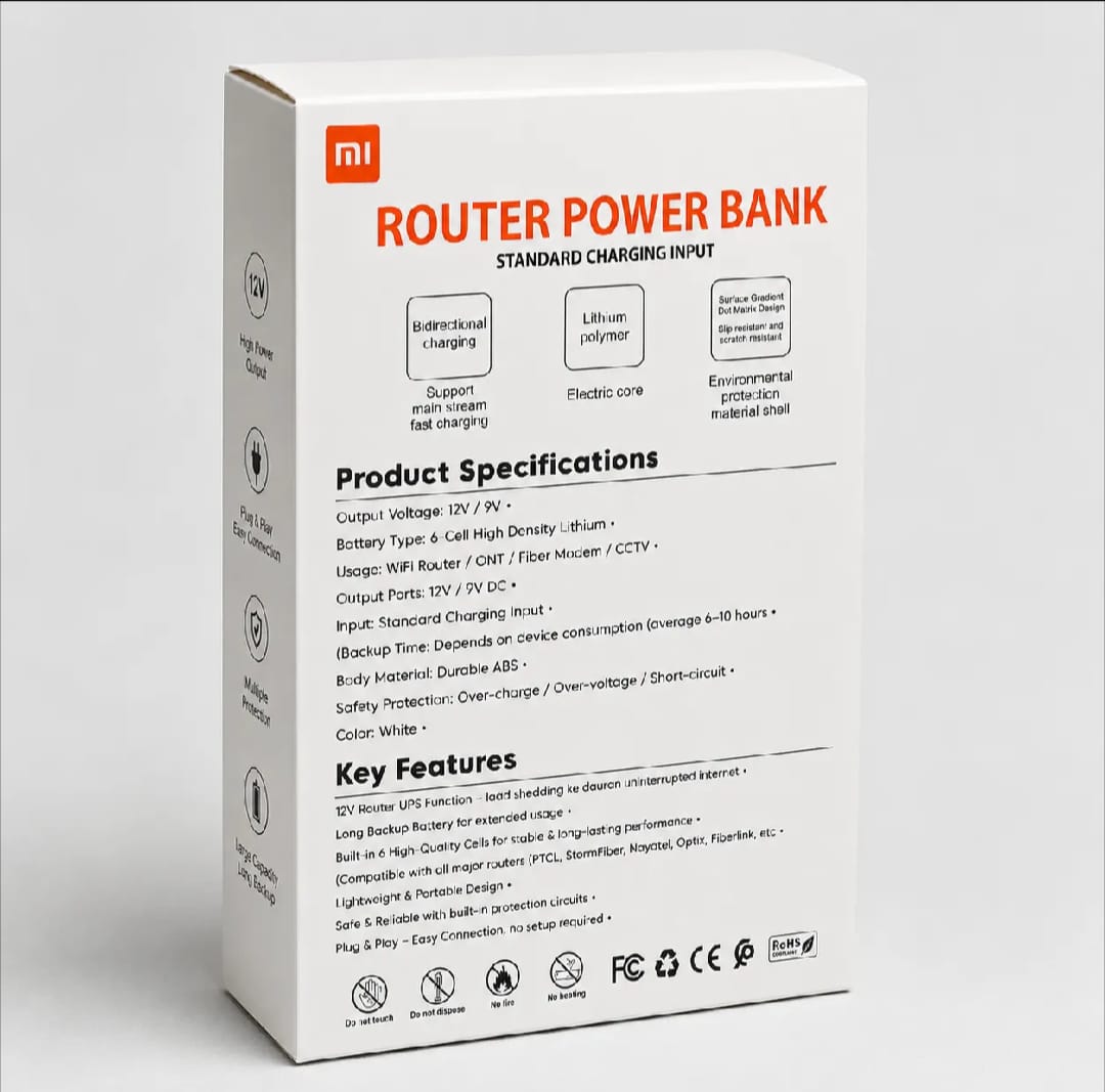 Mini UPS for wifi router 12v 20000mah providing seamless backup during load shedding.
