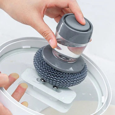 Non-scratch PET bristles safely scrubbing a coated non-stick frying pan