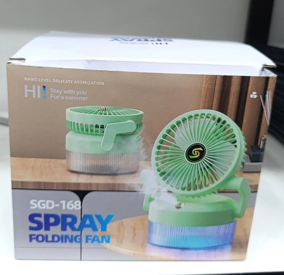 Box of a spray folding fan with green and white design