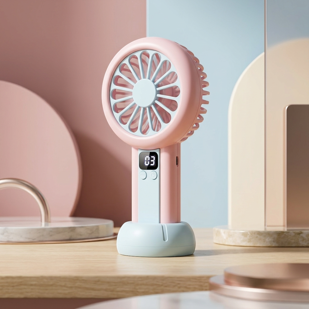 Rechargeable Mini Fan with LED Digital Display Front View
