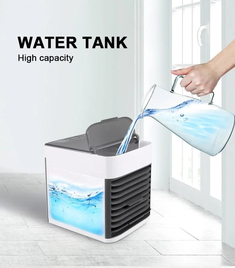 Water tank being filled with a pitcher, labeled 'High capacity' on a white background.
