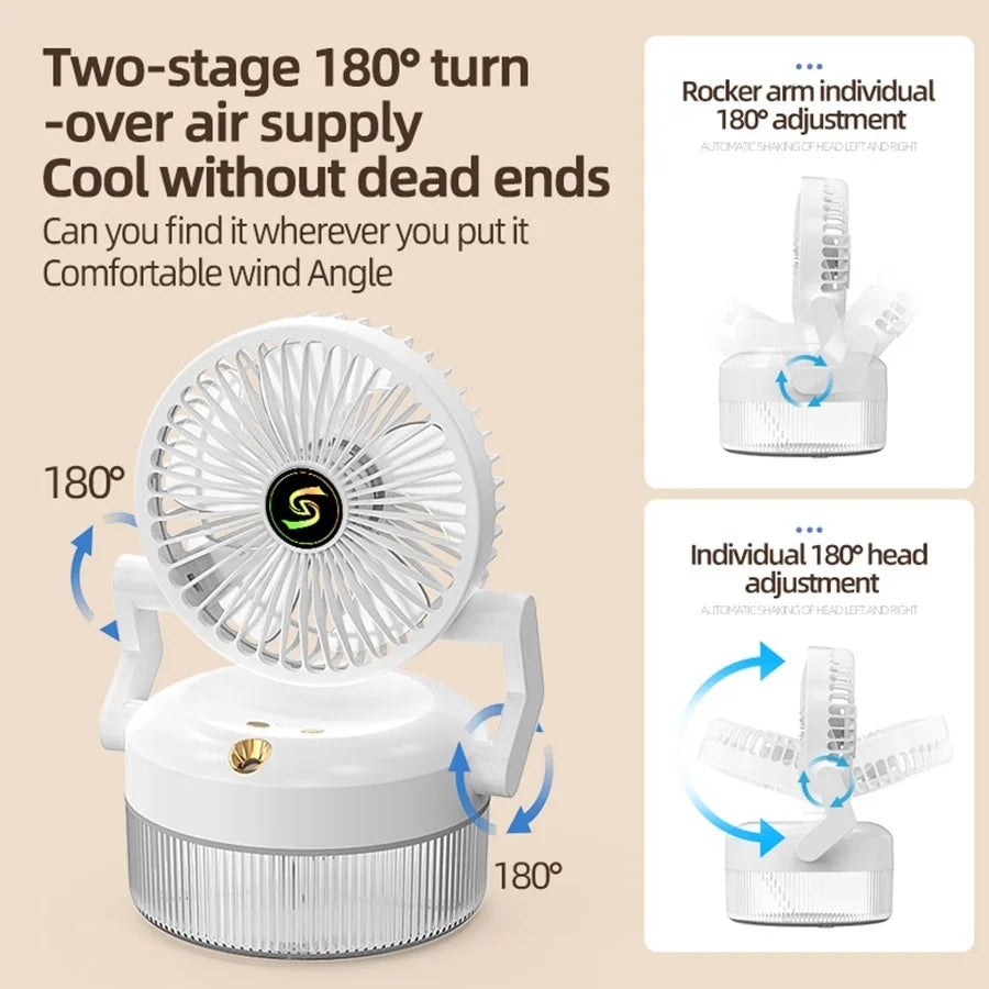 White air supply fan with adjustable features on a beige background
