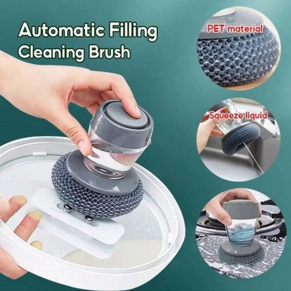 Soap dispensing palm brush pakistan front view resting on a modern kitchen counter
